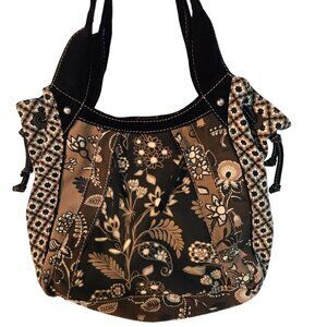 Fossil Neutral Fabric Leather Trim Hobo Shoulder Bag